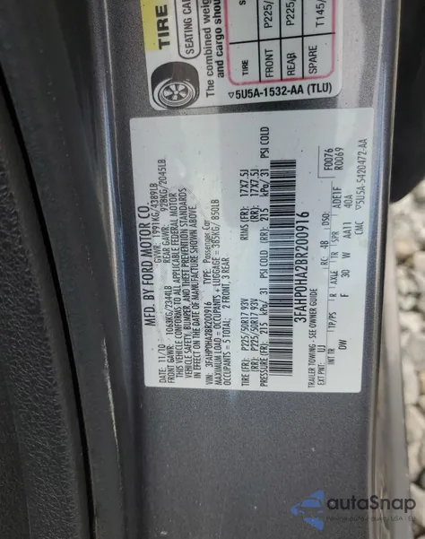 2011 Ford Fusion Se z USA, uszkodzony, nr VIN 3FAHP0HA2BR200916